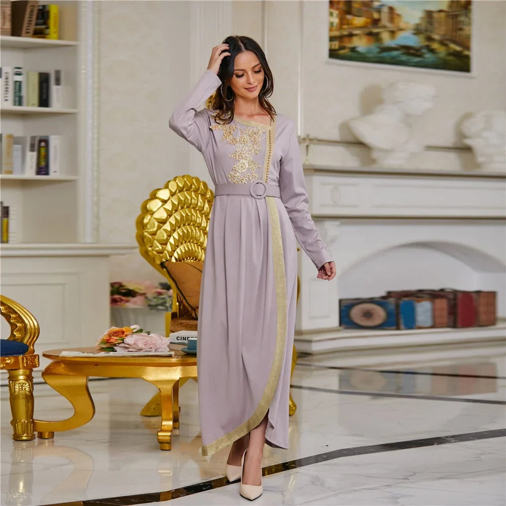 2021 New arrival embroidered beading maxi dress Dubai Abaya women fashion Muslim party EID clothes