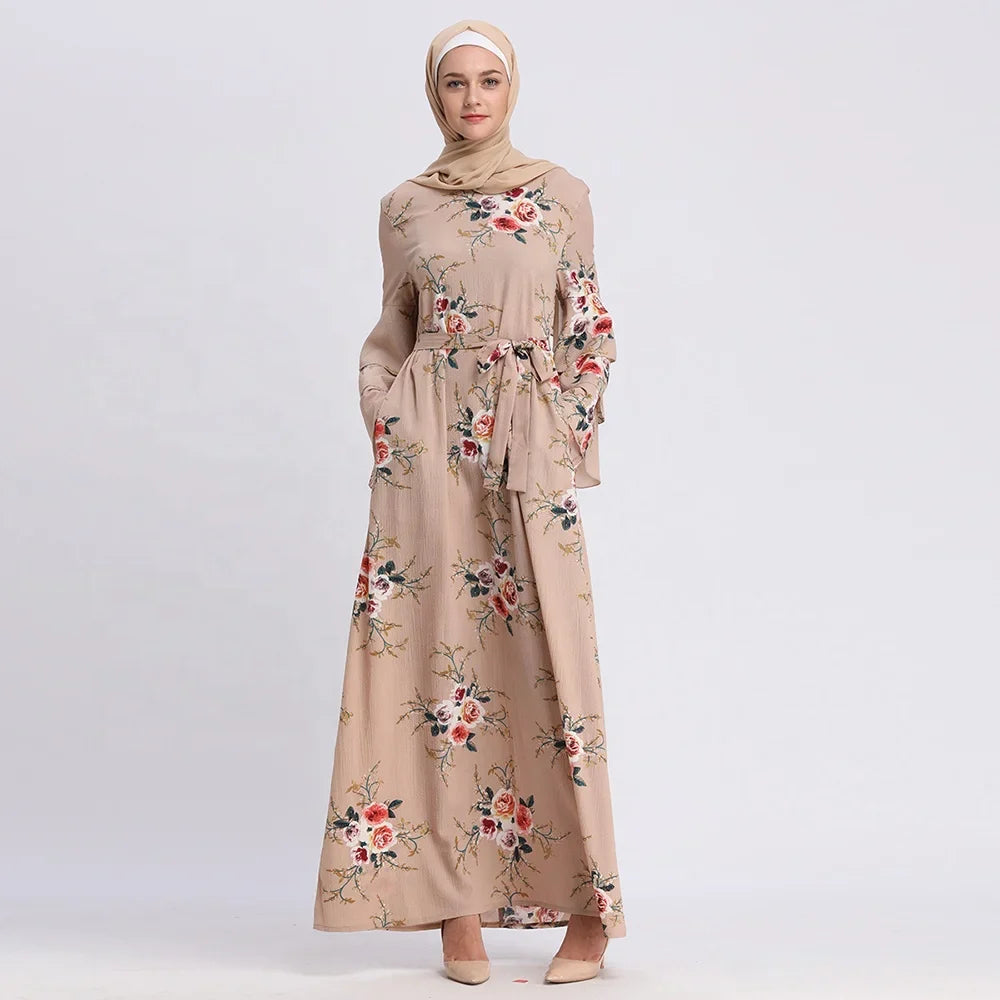 Factory direct african muslim women clothing floral spring long sleeve maxi dress ladies abayas