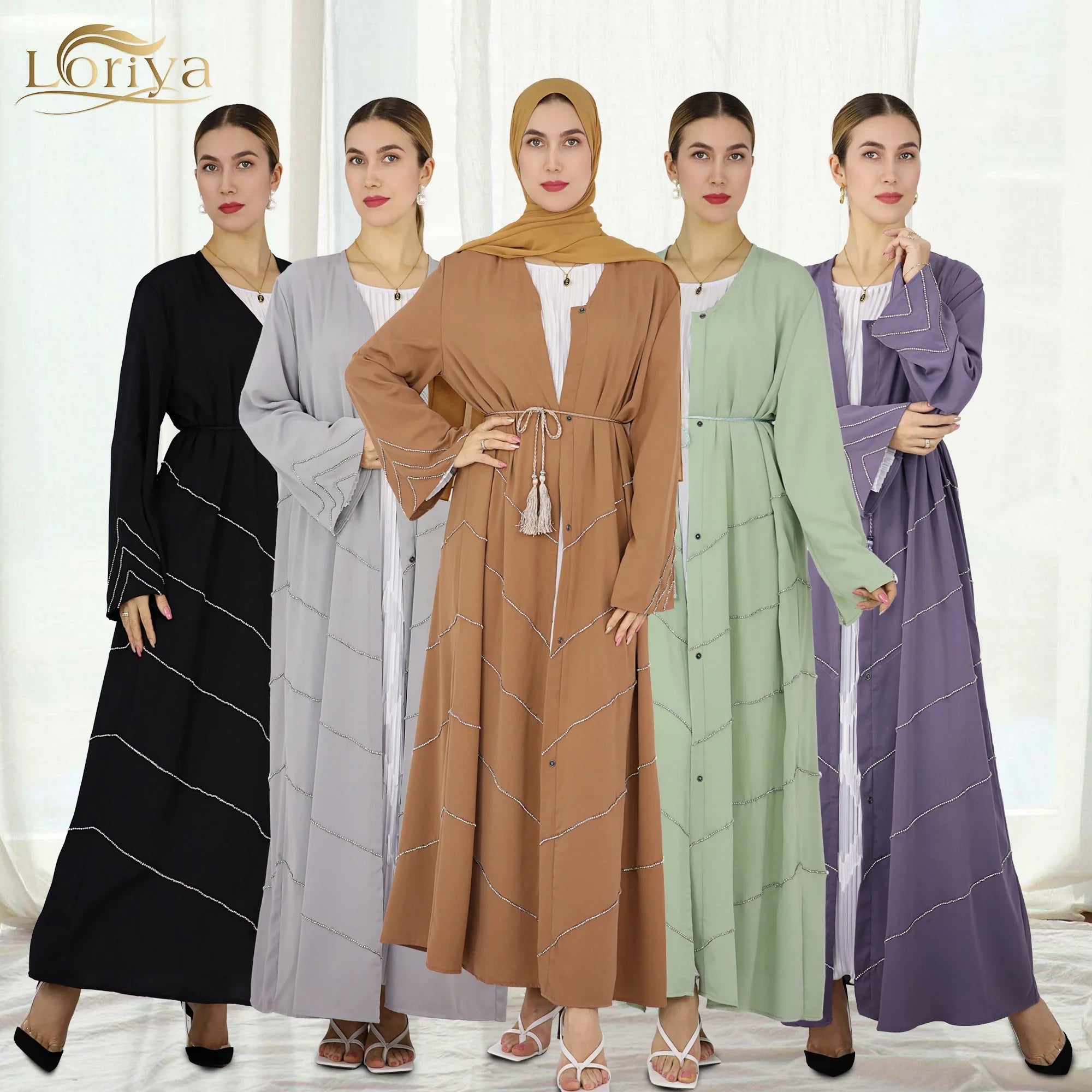 2023 Loriya Women Dubai Abaya Design Muslim Ladies Luxury Traditional Islamic Clothing Dubai Kimono Cardigan Abaya