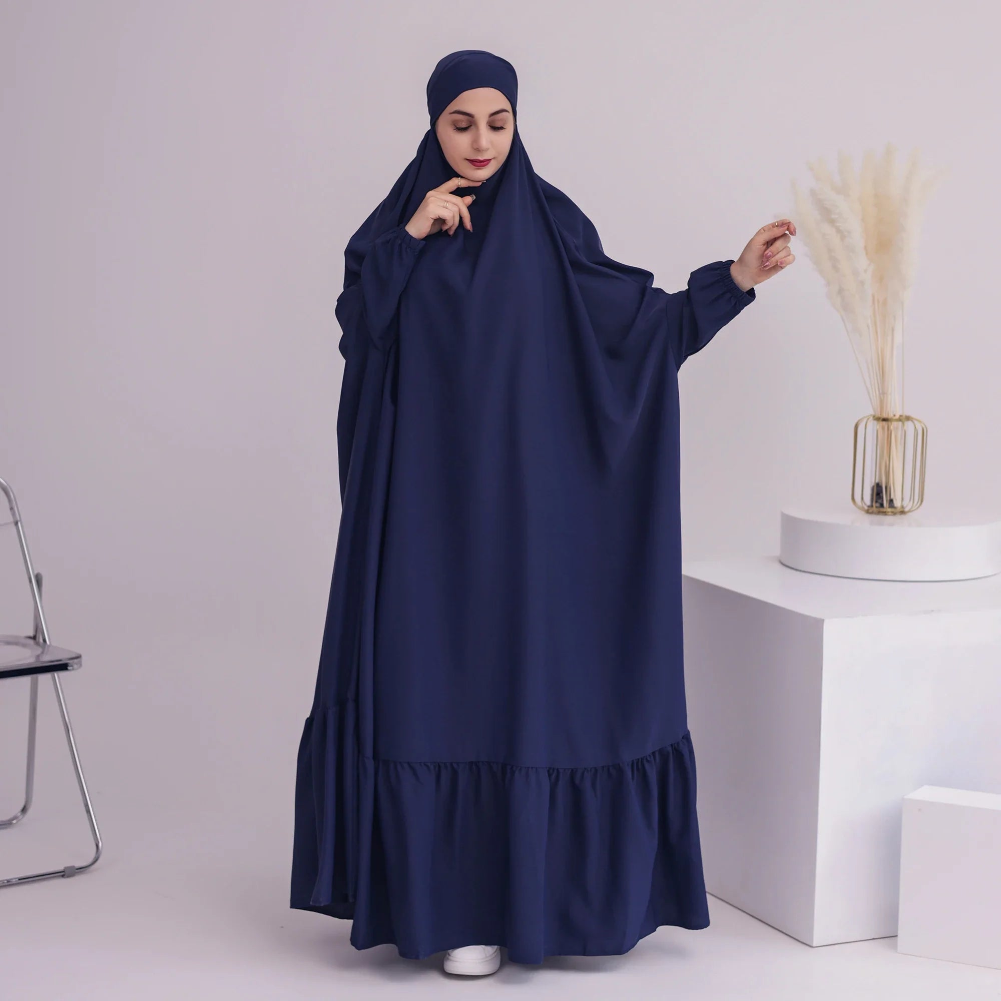 Loriya One Piece Jilbab Muslim Prayer Dress Overhead Khimar Abaya Traditional Muslim Clothing & Accessories