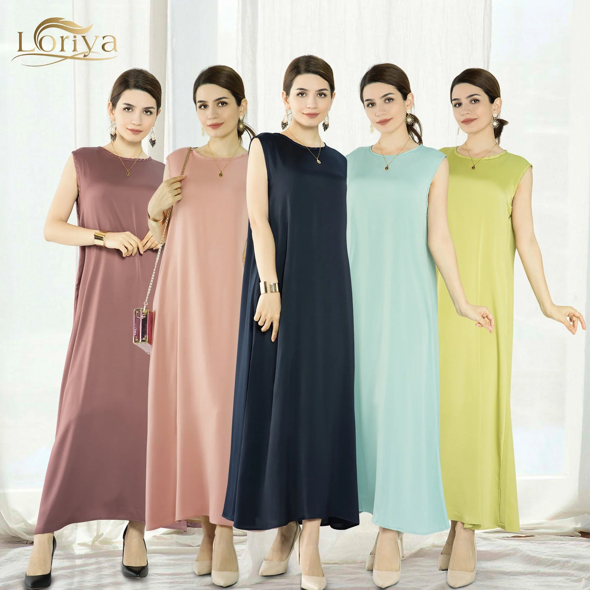 Loriya 2023 Nouvelle Satin Musulman Filles Abaya Femmes Sans Manches Robe Intérieure Été Abaya Robes Modestes 