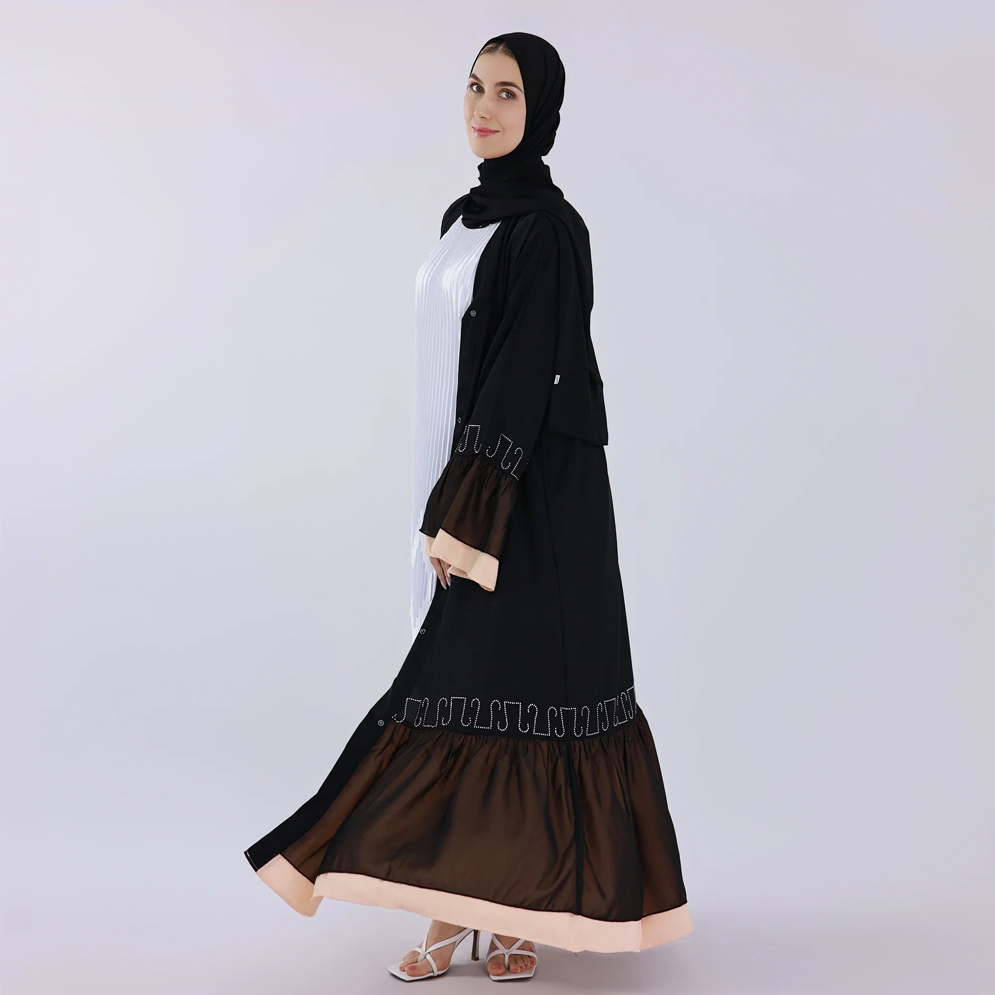 2023 Loriya Islamic Clothing For Eid Women Modest Black Abaya Cardigan for Dubai Women Turkey Abaya Wholesale