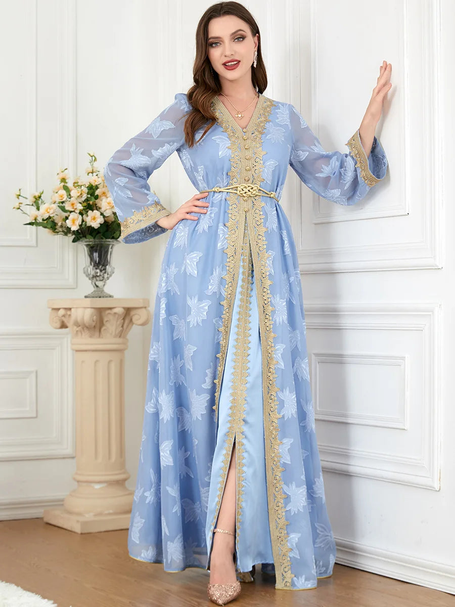 Loriya Wholesale Middle East EID Ramadan Kaftan Dubai Arab Muslim Women Dress Two Pieces Set Caftan