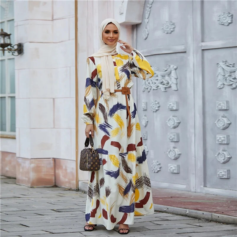 2021 Ramadan Abaya women Muslim floral print long maxi dress Islamic clothing