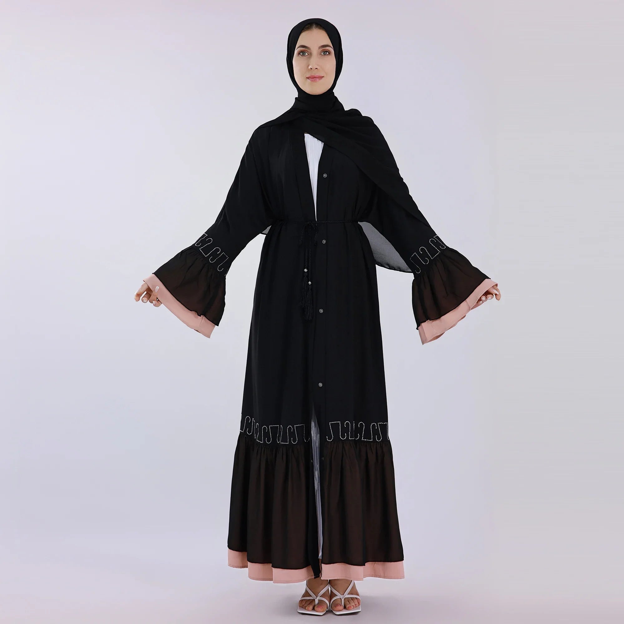 2023 Loriya Islamic Clothing For Eid Women Modest Black Abaya Cardigan for Dubai Women Turkey Abaya Wholesale