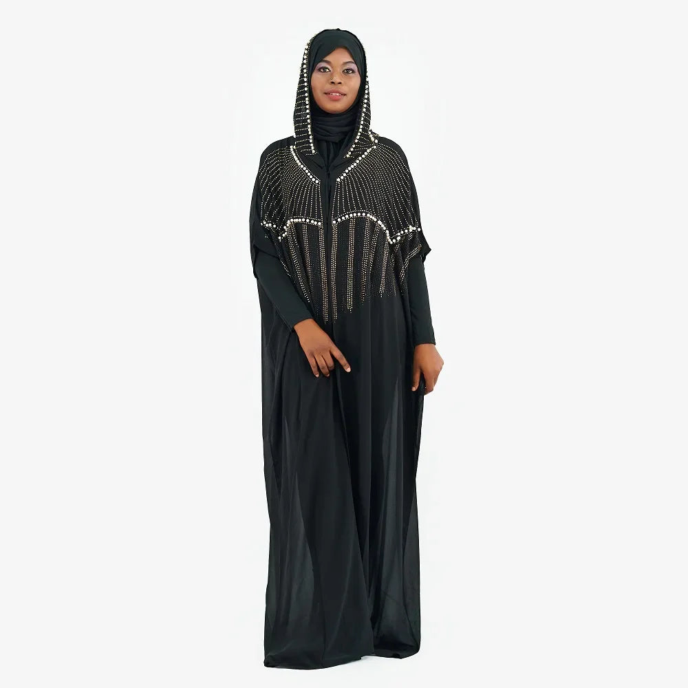 2021 EID luxury rhinestone Abaya women fashion dress bat sleeve free size Dubai Arabic clothes