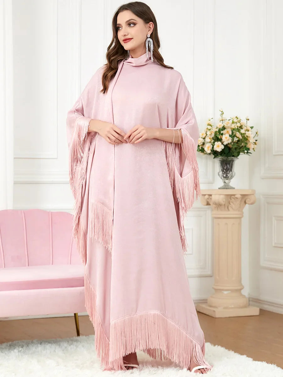 Wholesale Turkish EID Dubai Abaya Kimono Modest Dress Islamic Clothing Women Muslim Dress Abaya Butterfly Sleeve Tassels Kaftan