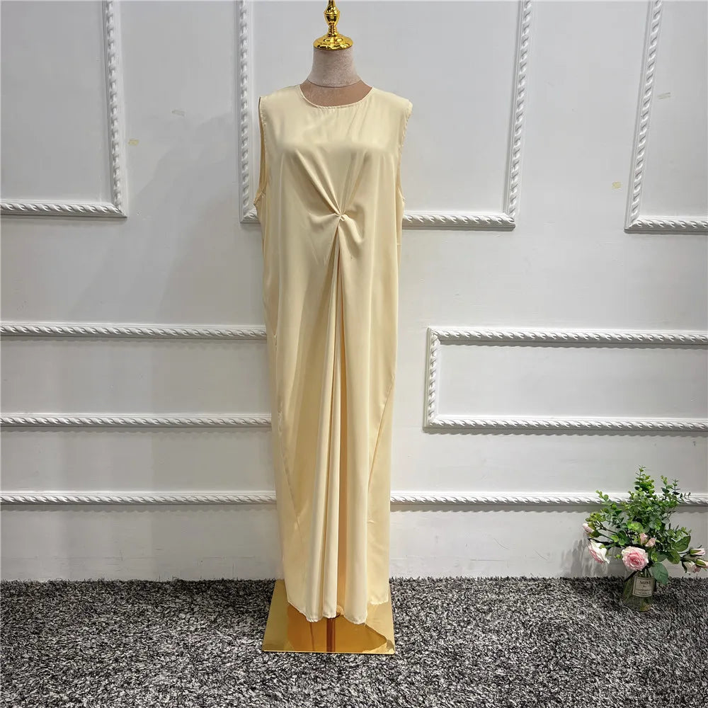 Muslim Solid Color Inner Dress Islamic Crew Neck Sleeveless abaya  Long Underdress Abaya for Women wholesale