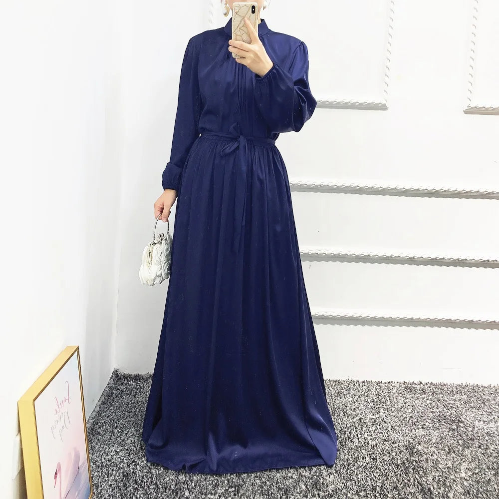 8 colors bulk wholesale maxi dresses muslim women long sleeve abaya satin dress dubai islamic clothing