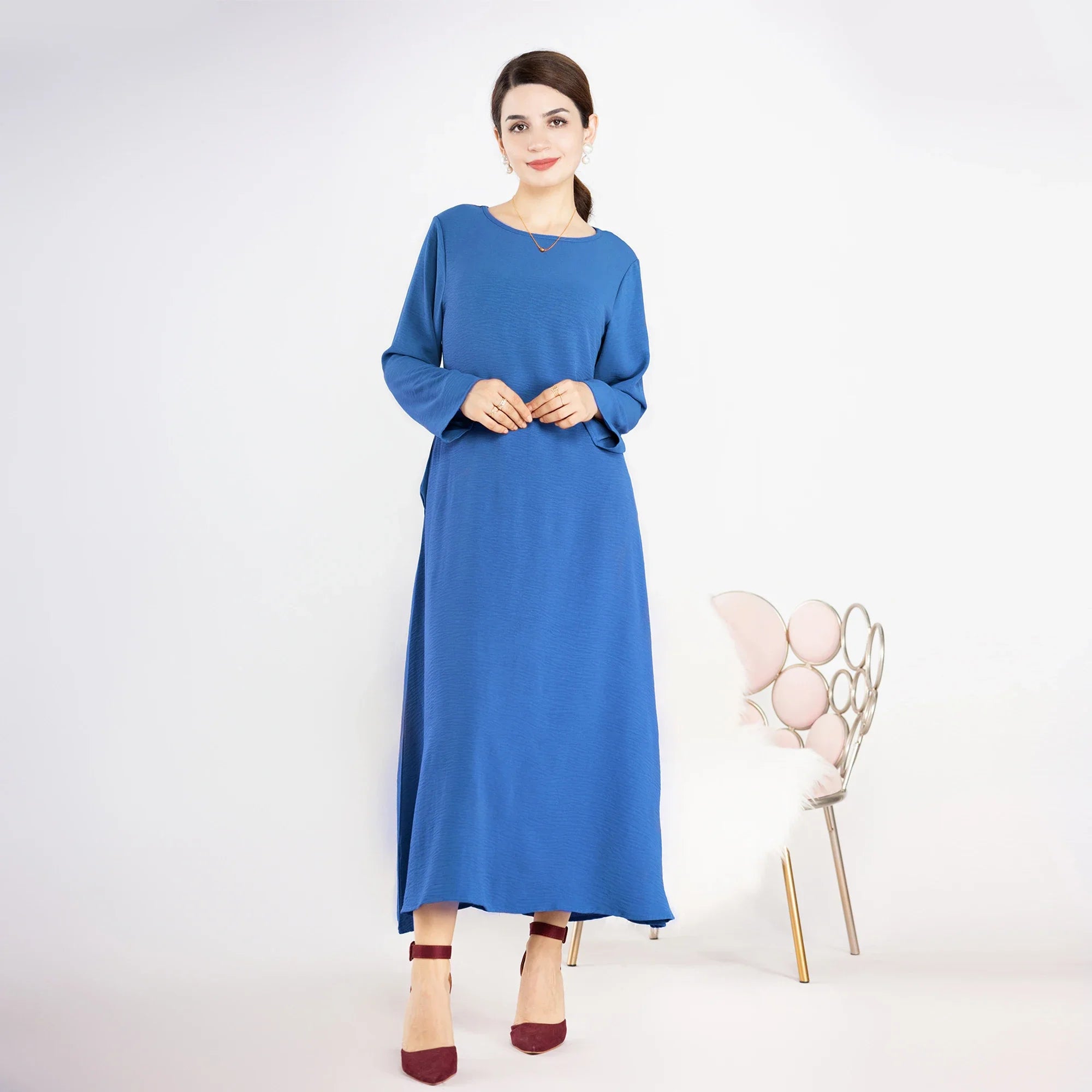 2023 Ramadan New Designs Simple Plain Modest Abaya Wrinkle Polyester Abaya Muslim Women Inner Dress