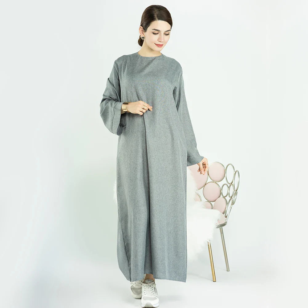 Loriya Ramadan Latest Linen Maxi Modest Dress Muslim Moroccan Open Abaya for Eid Mubarak