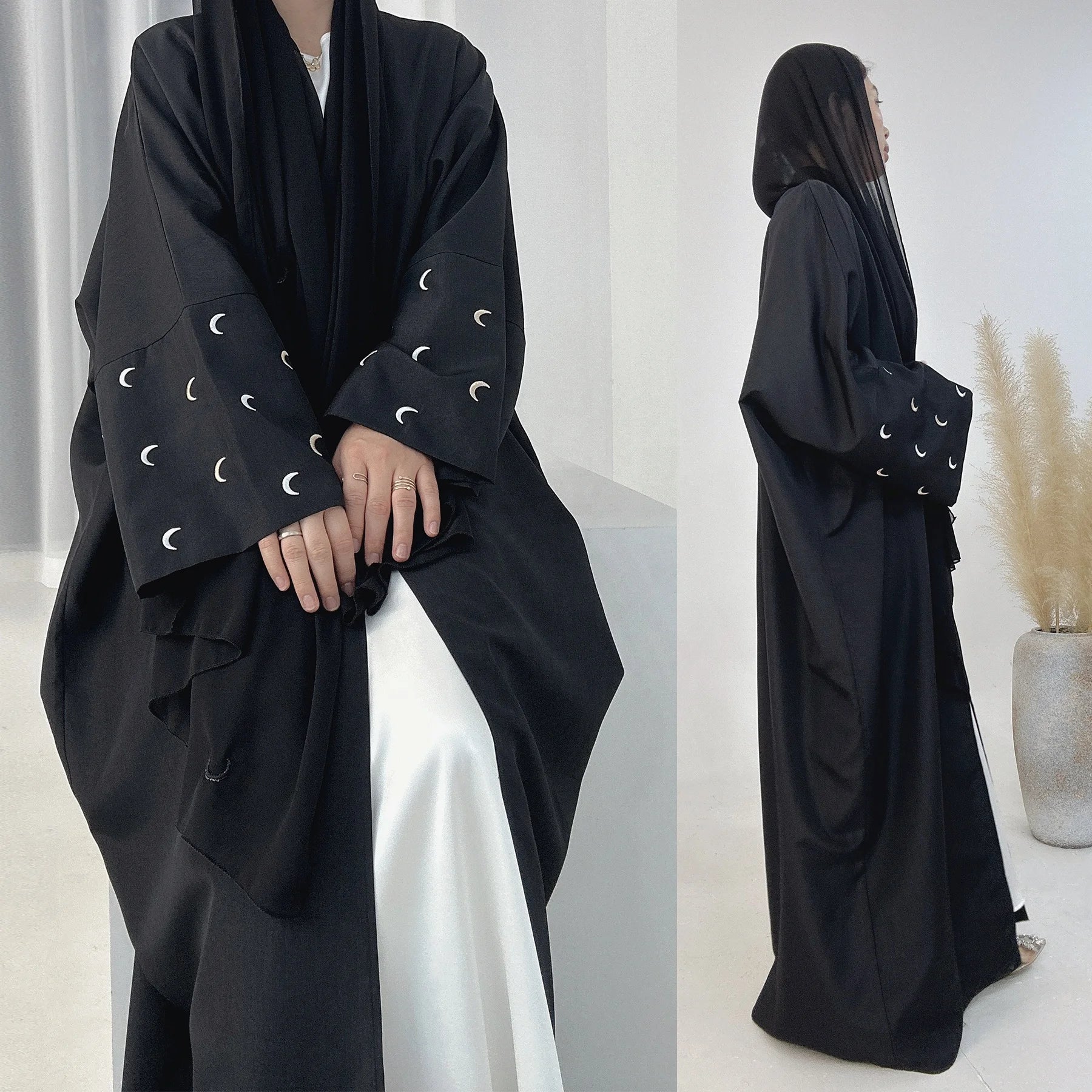 Loriya New Abaya Designs 2023 Women Hijab Dress Kimono Cardigan Muslim Women's Dresses Moon Embroidery EID Linen Abaya