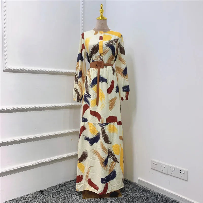 2021 Ramadan Abaya women Muslim floral print long maxi dress Islamic clothing