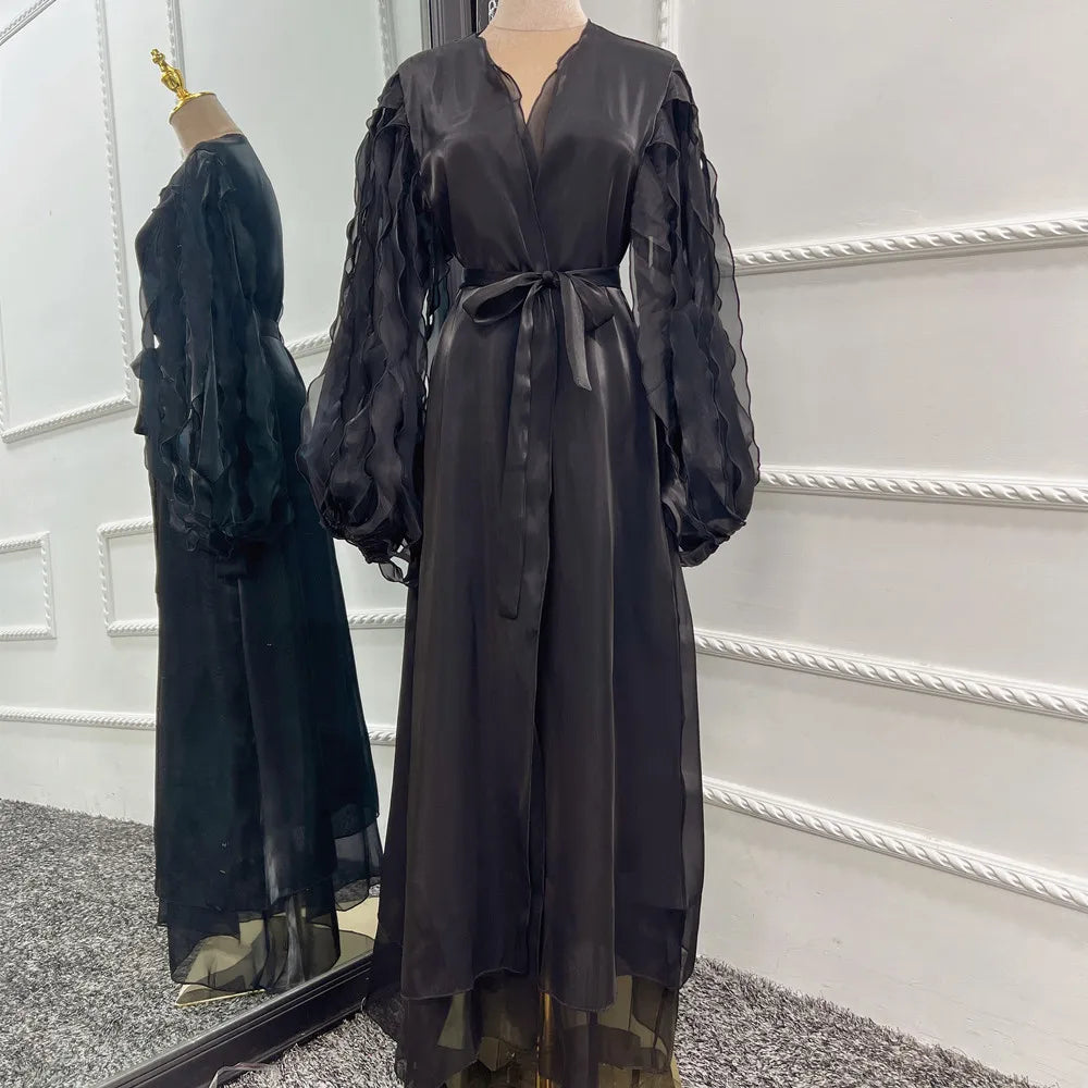 Loriya Fashion Vêtements islamiques uniques Organza Cardigan Kaftan Dubaï Abaya Robe avec manches élégantes Modeste Abaya 