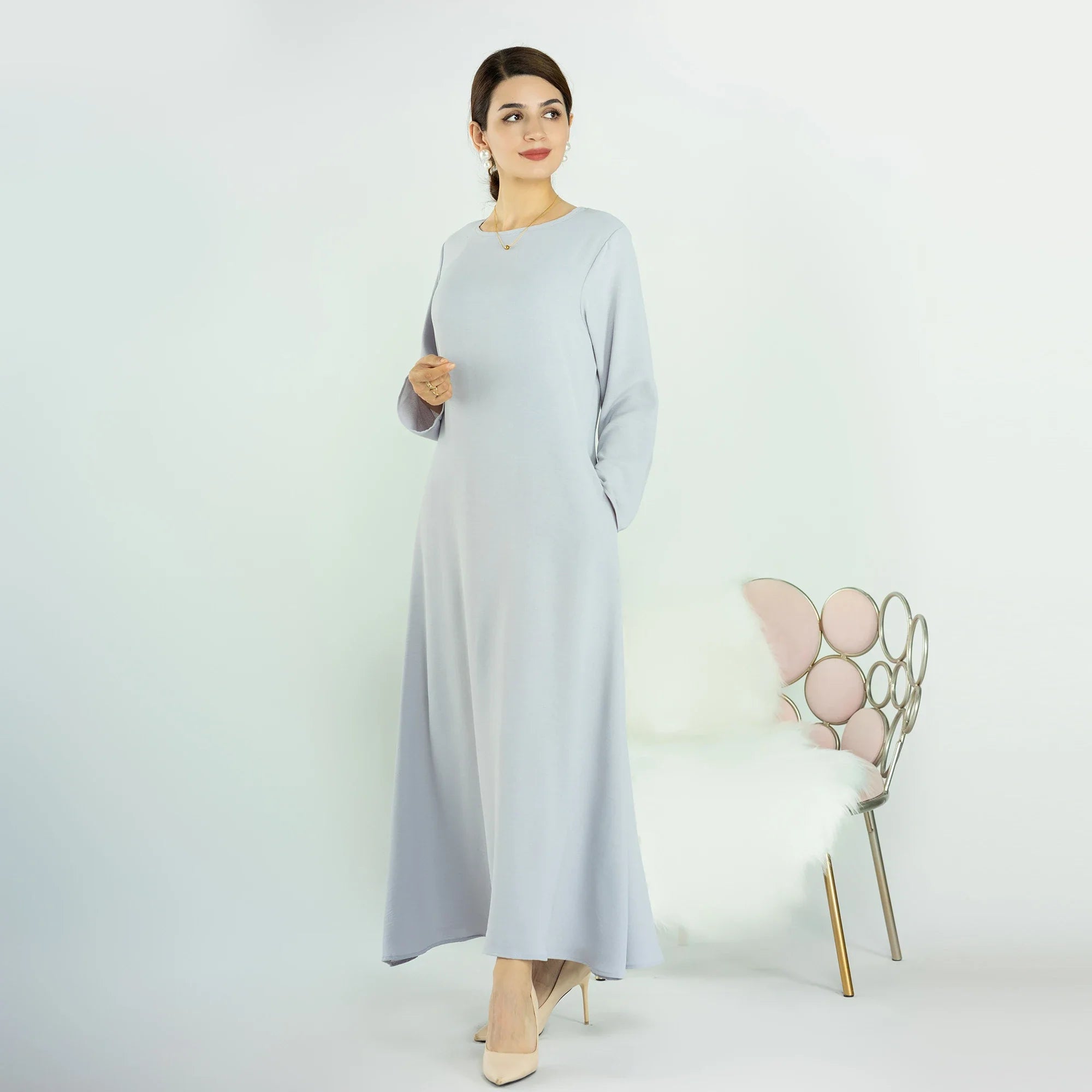 2023 Ramadan New Designs Simple Plain Modest Abaya Wrinkle Polyester Abaya Muslim Women Inner Dress