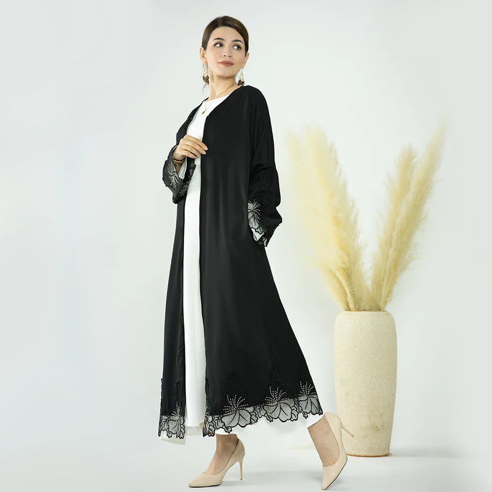 Loriya Ramadan Latest Nida with Embroidery Modest Closed Dresses Ladies Dubai Abaya Muslim Women