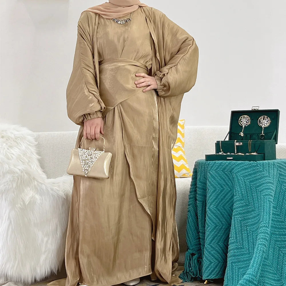 Dernière conception d'abaya vêtements de mode islamique turcs duba ensemble 3 pièces femmes musulmanes abaya longue robe 