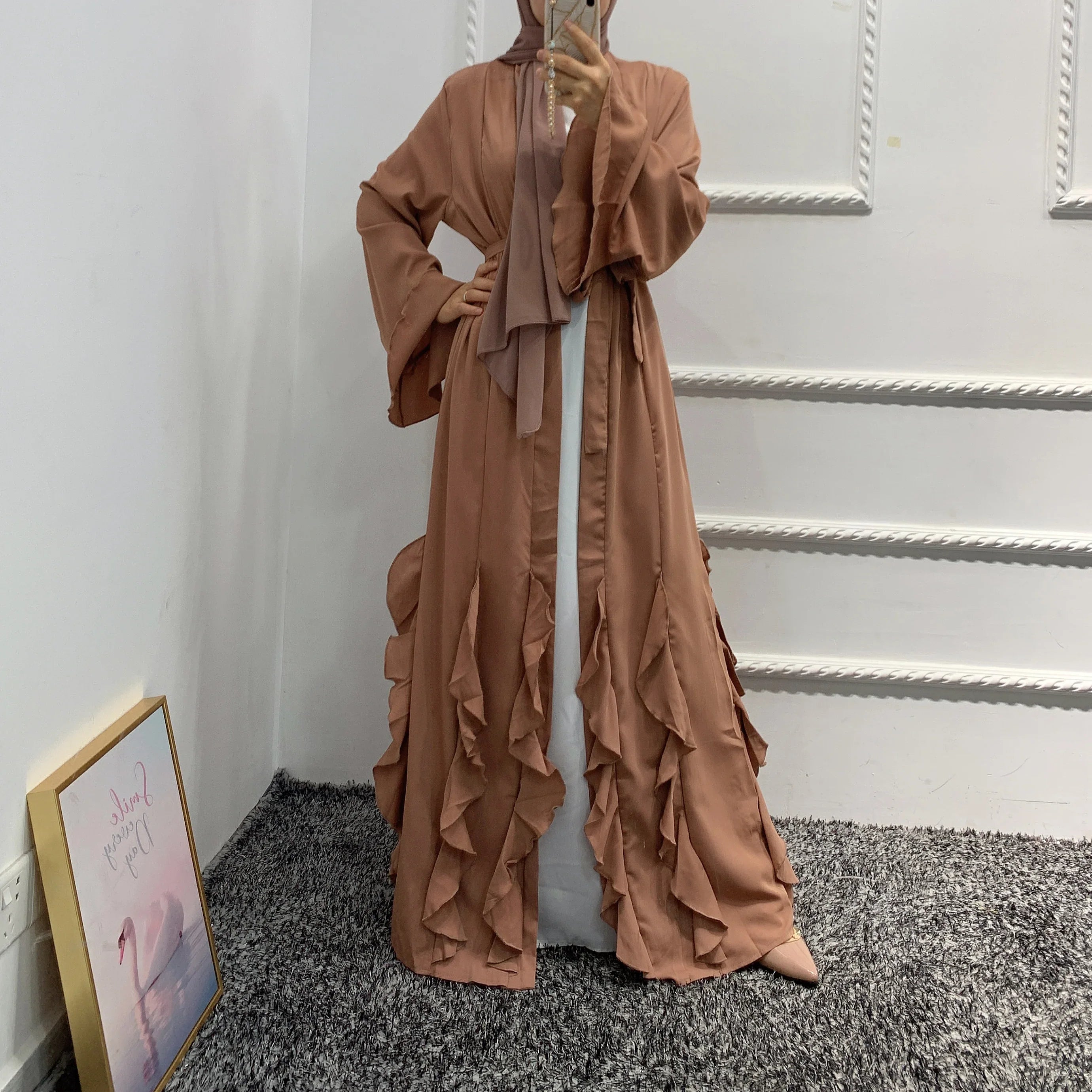 Beautiful Elegant  islamic clothing muslim women girl dubai kaftan caftan abaya dress with ruffles