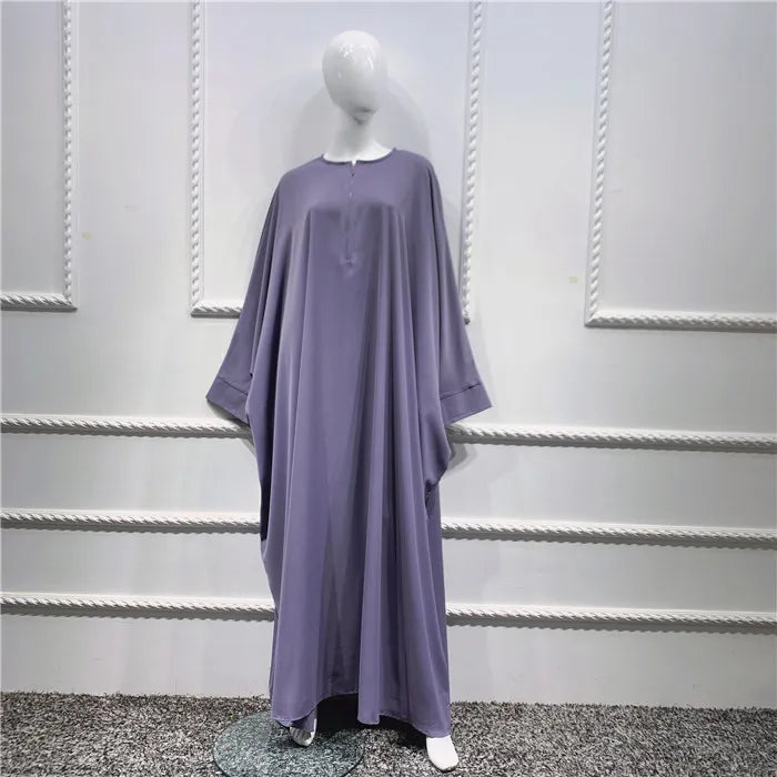 Loriya Wholesale Eid Plus Size Islamic Clothing Muslim Women Jilbab Prayer Butterfly Sleeve Abaya Dress and 3 Layers Khimar