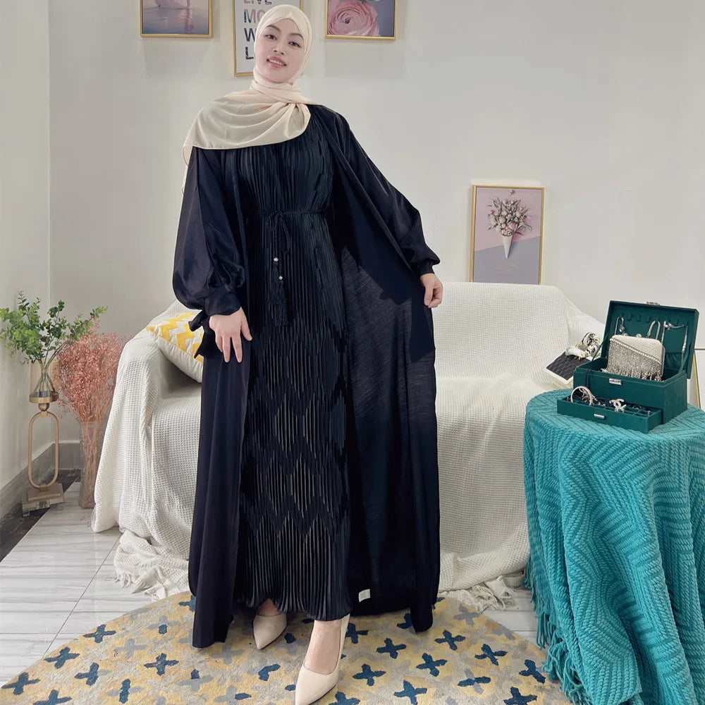 Loriya 2022 hot sale muslim abaya designs shinny polyester cardigan modest abaya dubai women muslim dresses