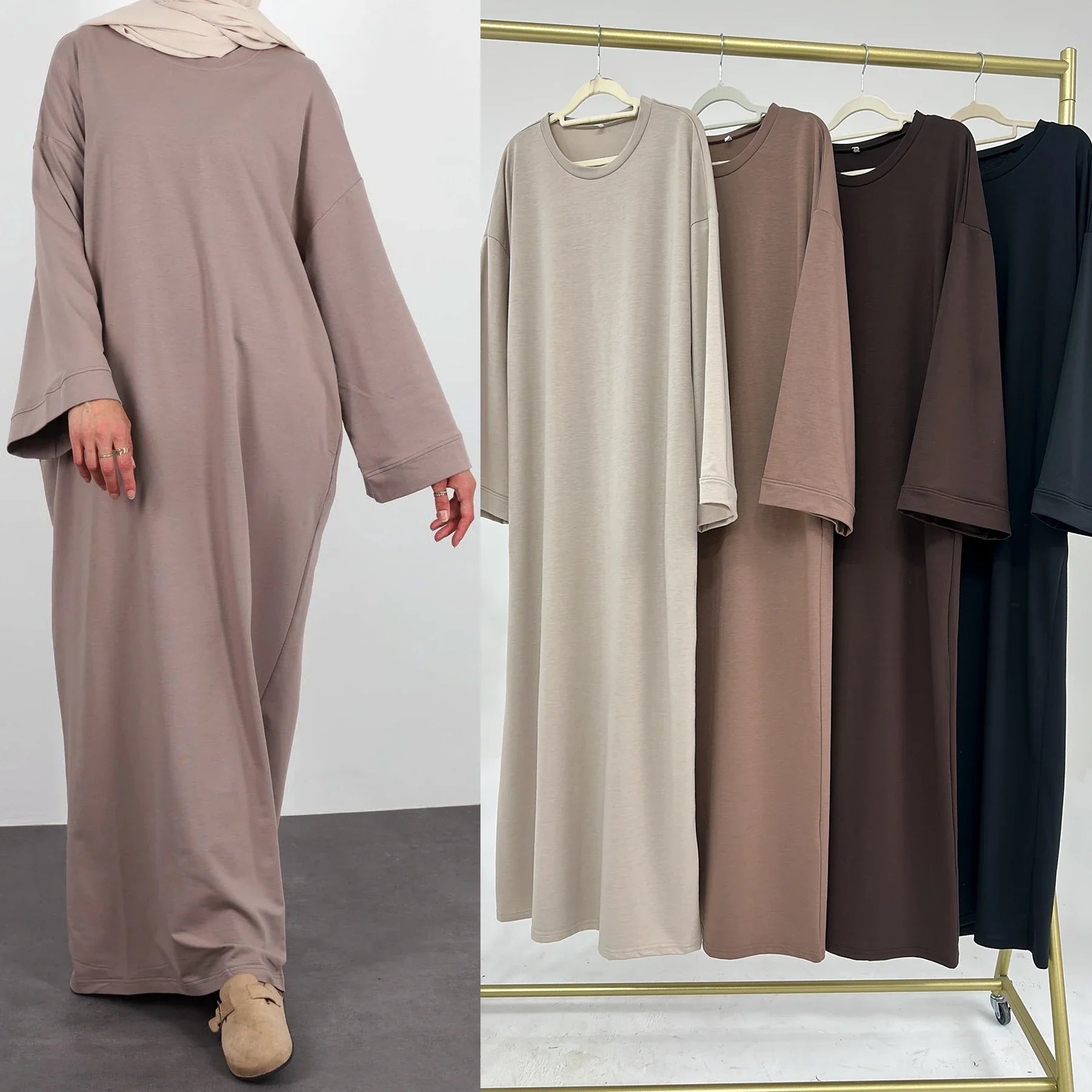 Abaya 2024 New Loriya Abaya Modest Dresses Long Sleeve Polyester Women's Dresses with Side Pockets Abaya Women Muslim Dress