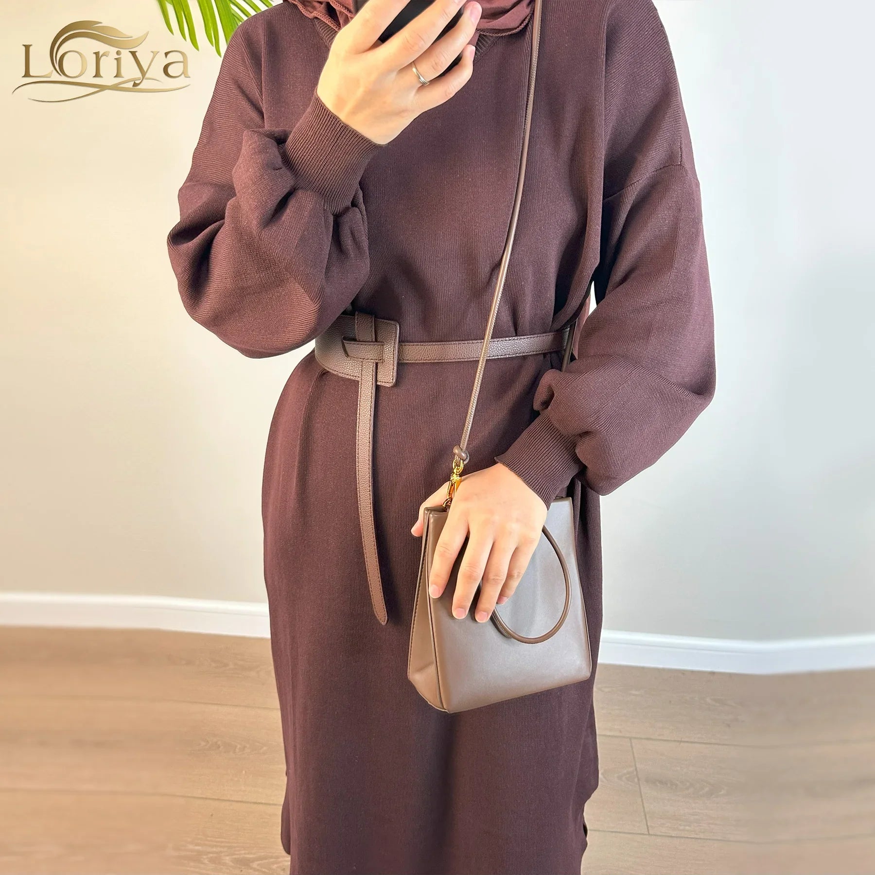 Loriya  Winter Abaya Sweater Dress Pants Set Warm Modest Abaya Women Muslim Dress Islamic Clothing Women Abaya