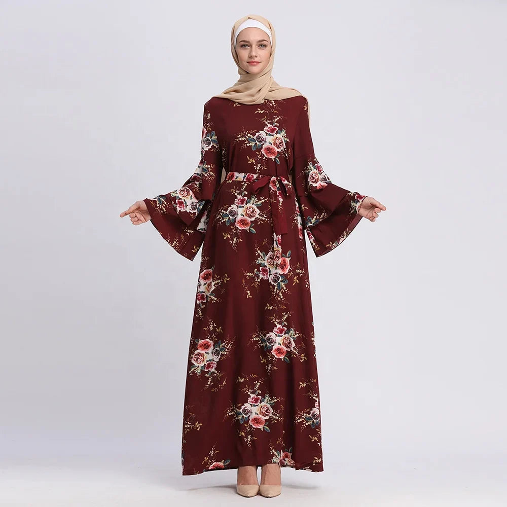 Factory direct african muslim women clothing floral spring long sleeve maxi dress ladies abayas