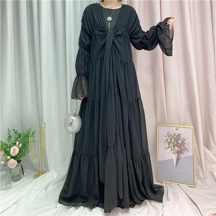 2023 Loriya fashion Islamic Clothing Dubai Turkey Chiffon Muslim  Kimono Oversized Summer Raffle Muslim Girls Abaya Wholesale