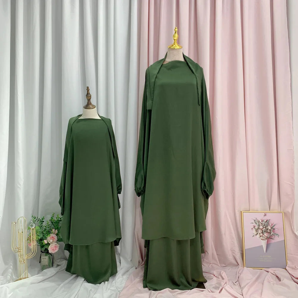 Loriya Vente Chaude Deux Pièces Ensemble Femmes Musulmanes Robe De Prière Khimar Abaya Longue Robe Hijab Vêtements Islamiques pour Enfants Filles 