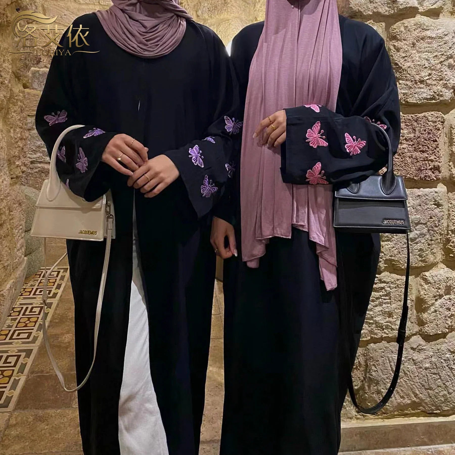 Loriya Derniers Vêtements Islamiques Nida Abaya Noire Conceptions de Dubaï Abaya Femmes Robe Musulmane Cardigan Avec Papillon Abaya Modest 