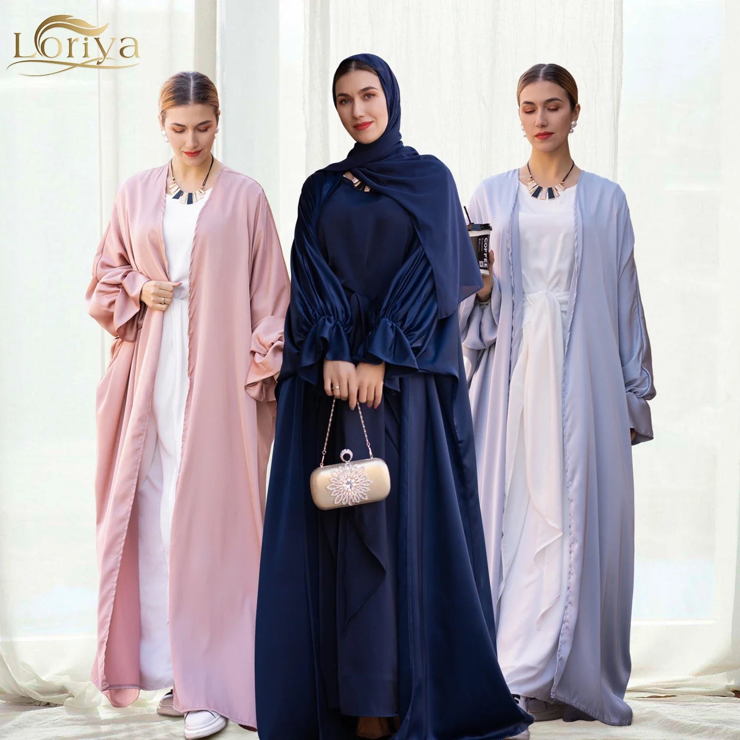 Loriya Hot Sell New kaftan abaya Satin ethnique Abaya femmes robe musulmane Turquie vêtements musulmans traditionnels vêtements islamiques 