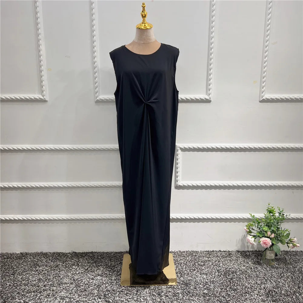 Muslim Solid Color Inner Dress Islamic Crew Neck Sleeveless abaya  Long Underdress Abaya for Women wholesale