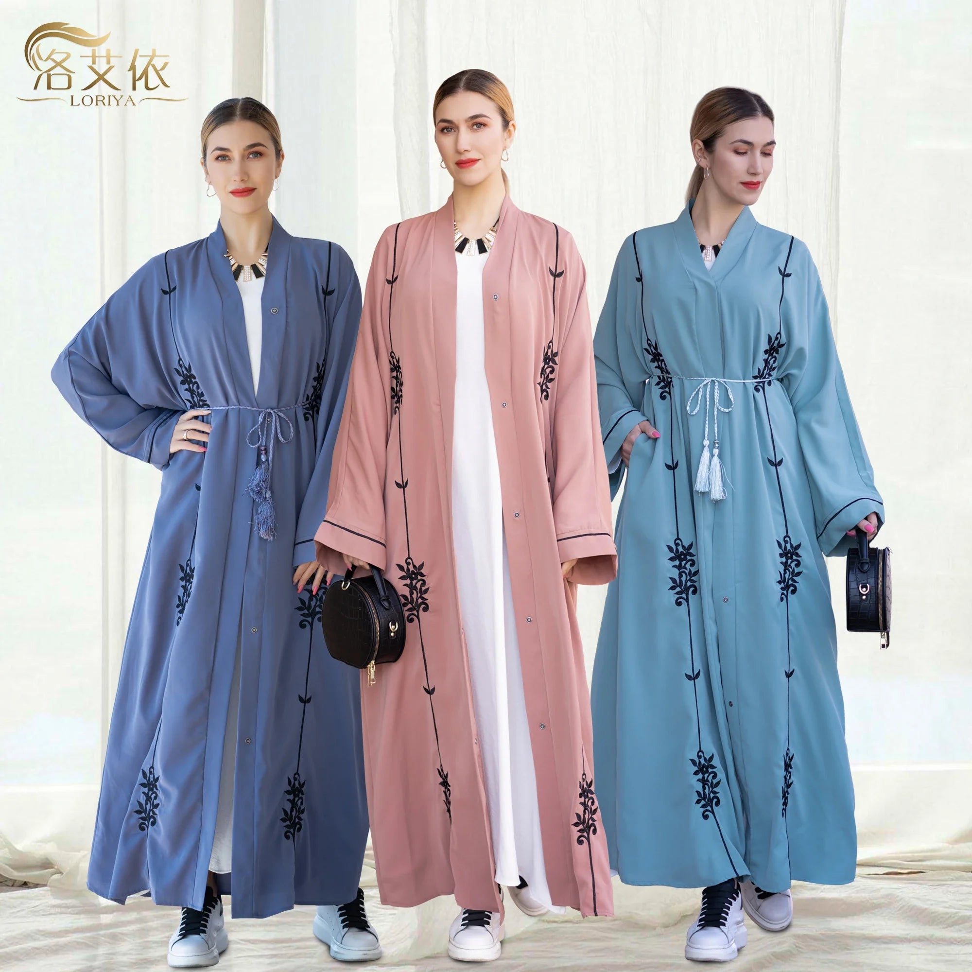 2023 Latest Loriya Embroidery Cardigan Abaya for Ramadan Muslim Women Dubai Modest Abaya Designs