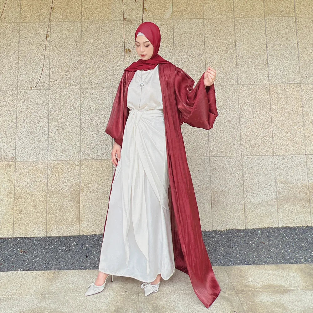 Loriya Gros Modeste Femmes Ouvert Abaya Robe Islamique Moderne Moyen-Orient Arabie Dubaï Vêtements Islamiques 