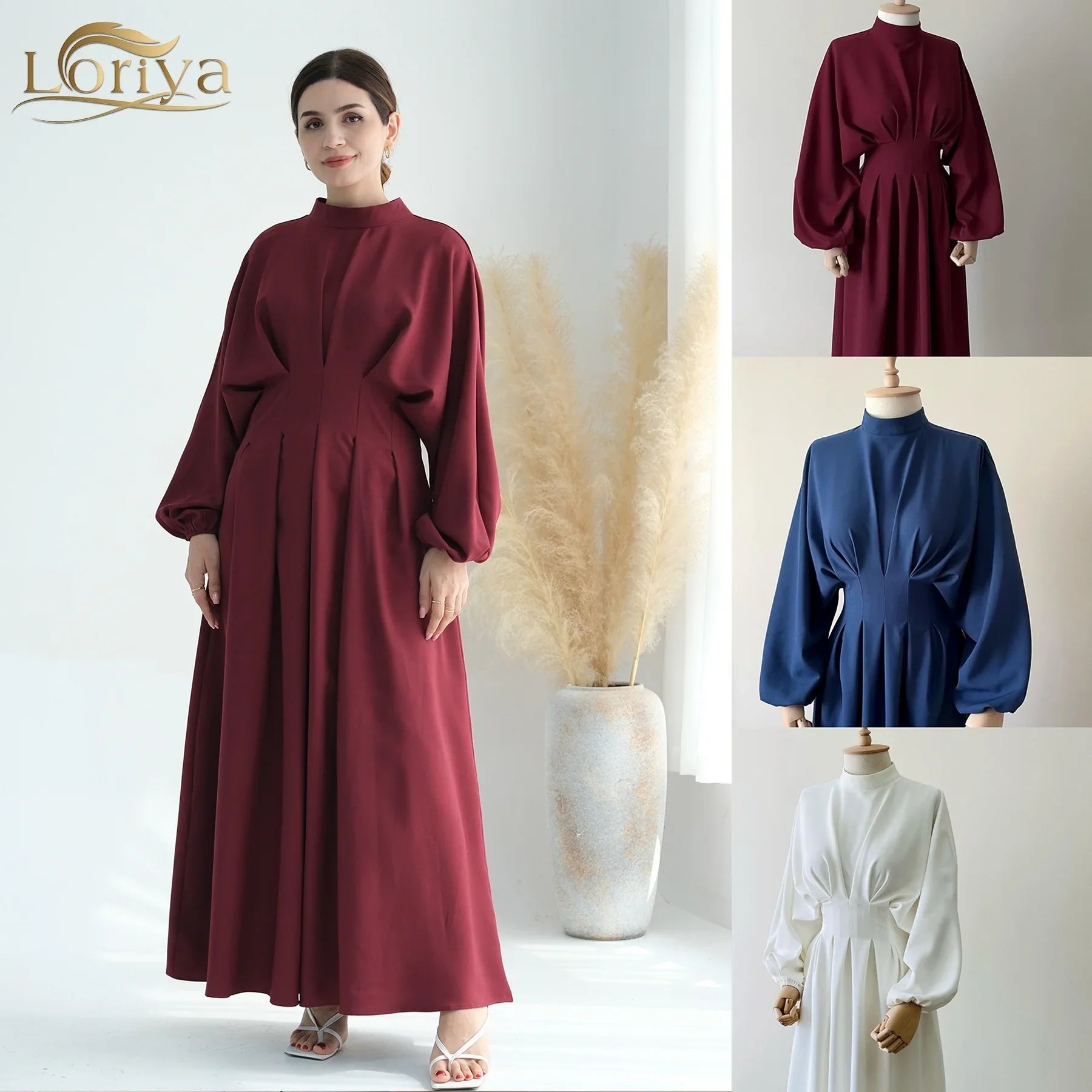 Loriya OEM/ODM 2024 New Arrival Women Modest Dresses Solid Color Muslim Fashion  Abaya Women Muslim Dress