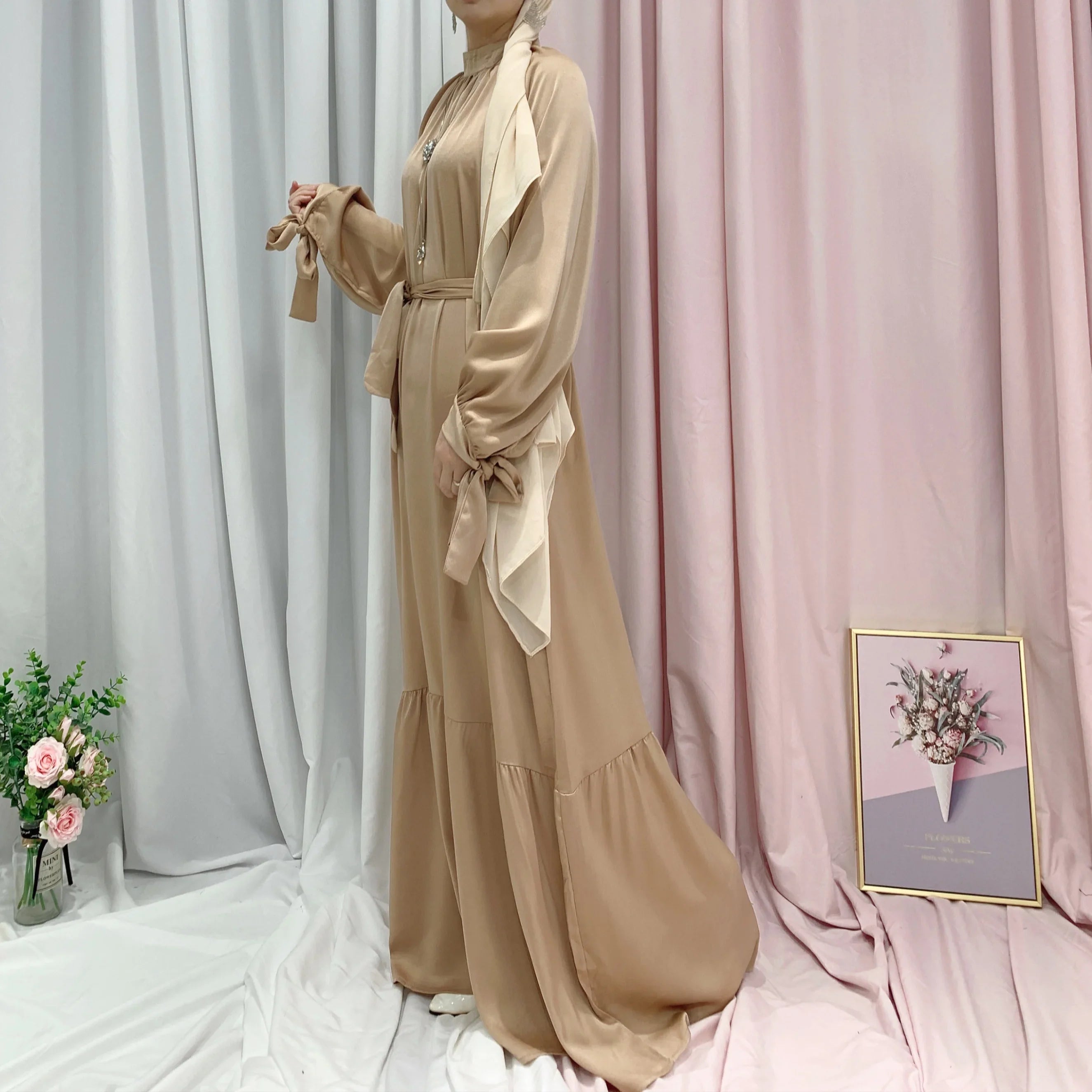 Wholesale Muslim Women Stylish Islamic Clothing Satin Abaya Maxi Dress For Ramadan