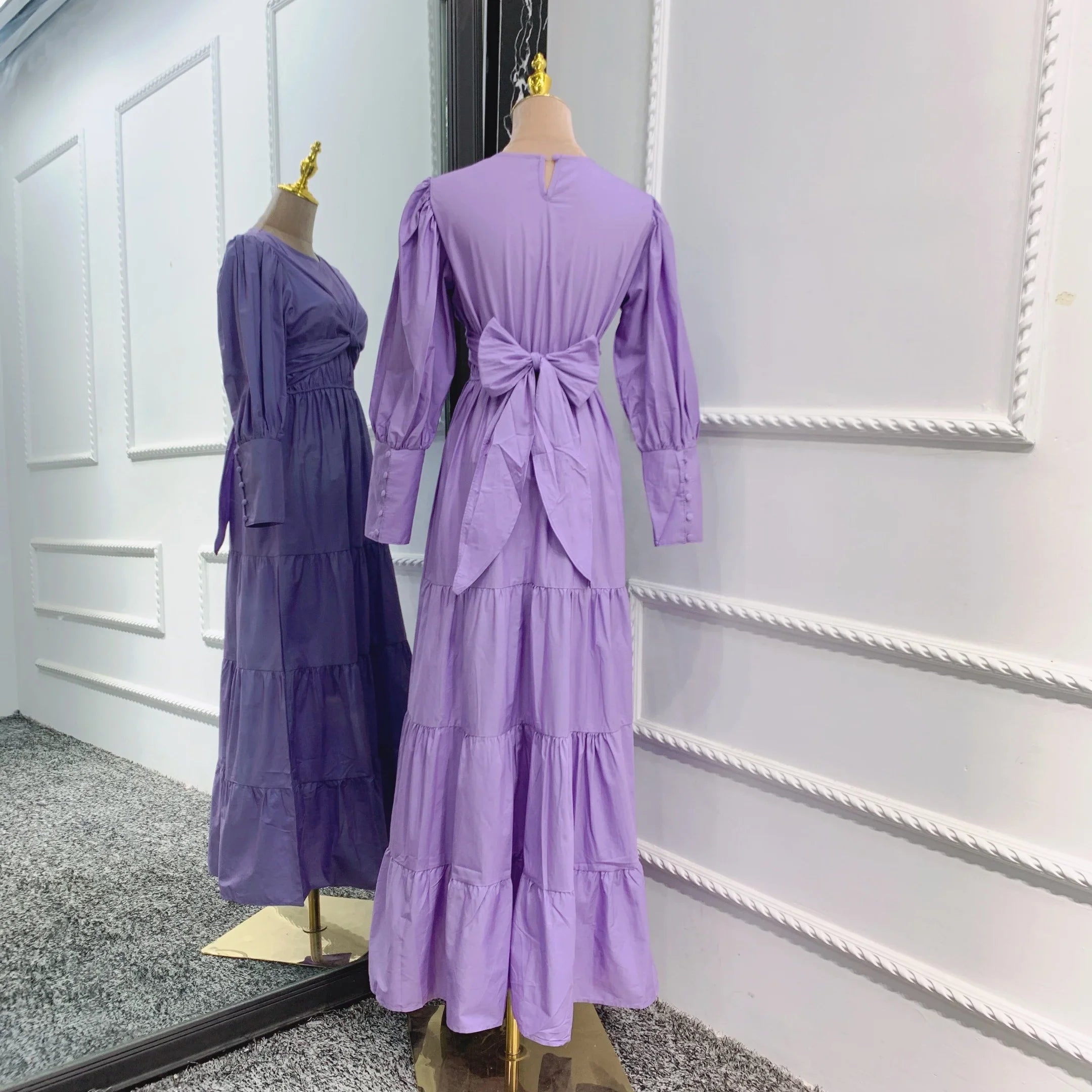 Elegant Big Puff Sleeve Dress Loriya High Quality Cotton Fabric Layered Long Maxi Dress for Muslim Women