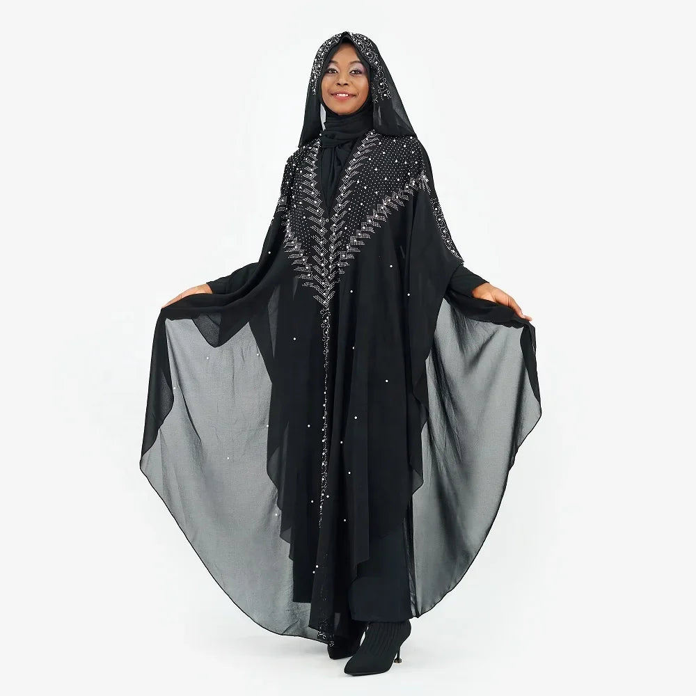 2021 Muslim women Dubai open Abayas dress kimono African plus size chiffon hooded dress