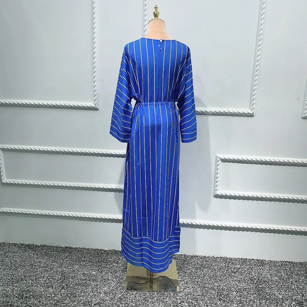 Wholesale new stripe blue green color Muslim fashion Dubai Abaya Islamic clothing summer dress