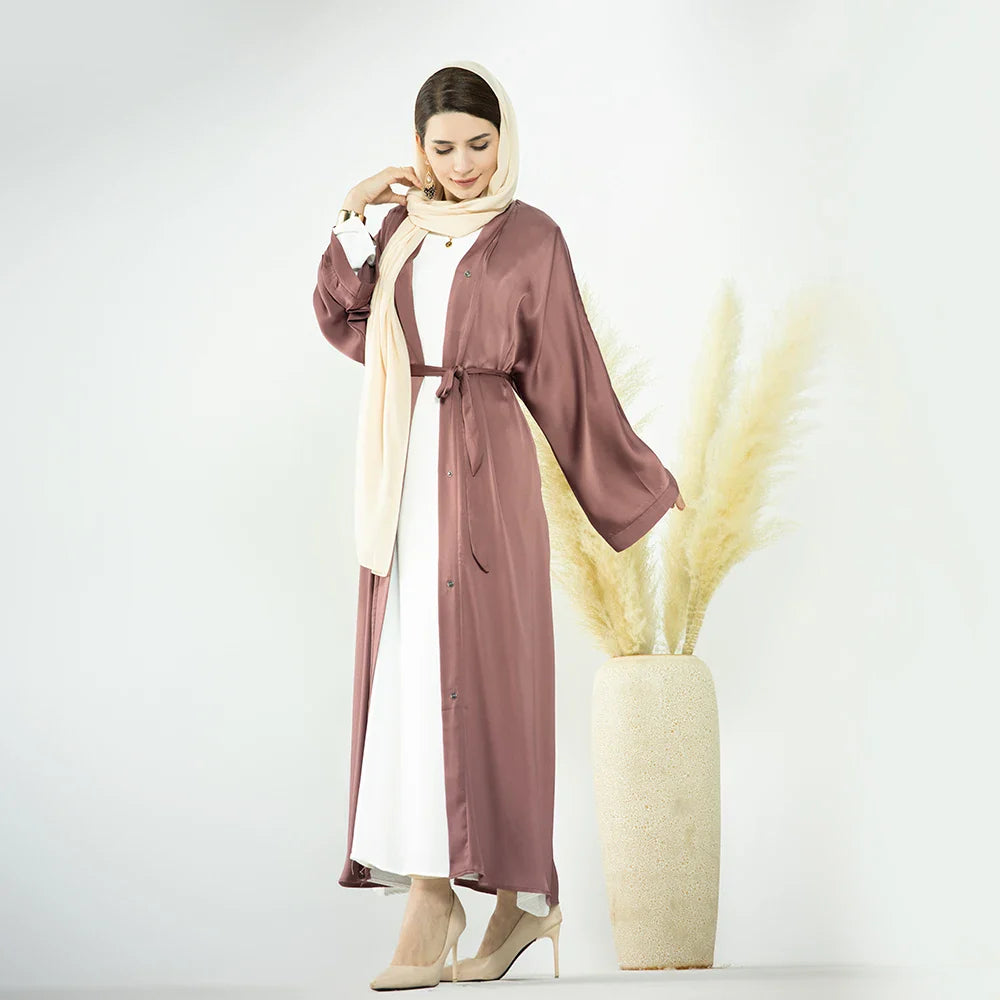 2023 Loriya Fashion Muslim Islamic Girls Abaya Women Wrinkle Satin Dubai Modest Dresses Daily Wear Open Abaya