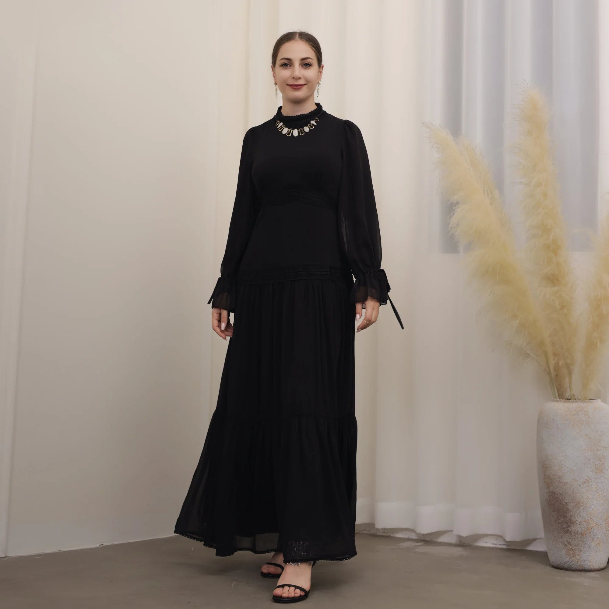 Robe longue en mousseline de soie Loriya pour femmes, robes décontractées d'été modestes, nouvelle robe de soirée modeste Abaya Dubai 2023 