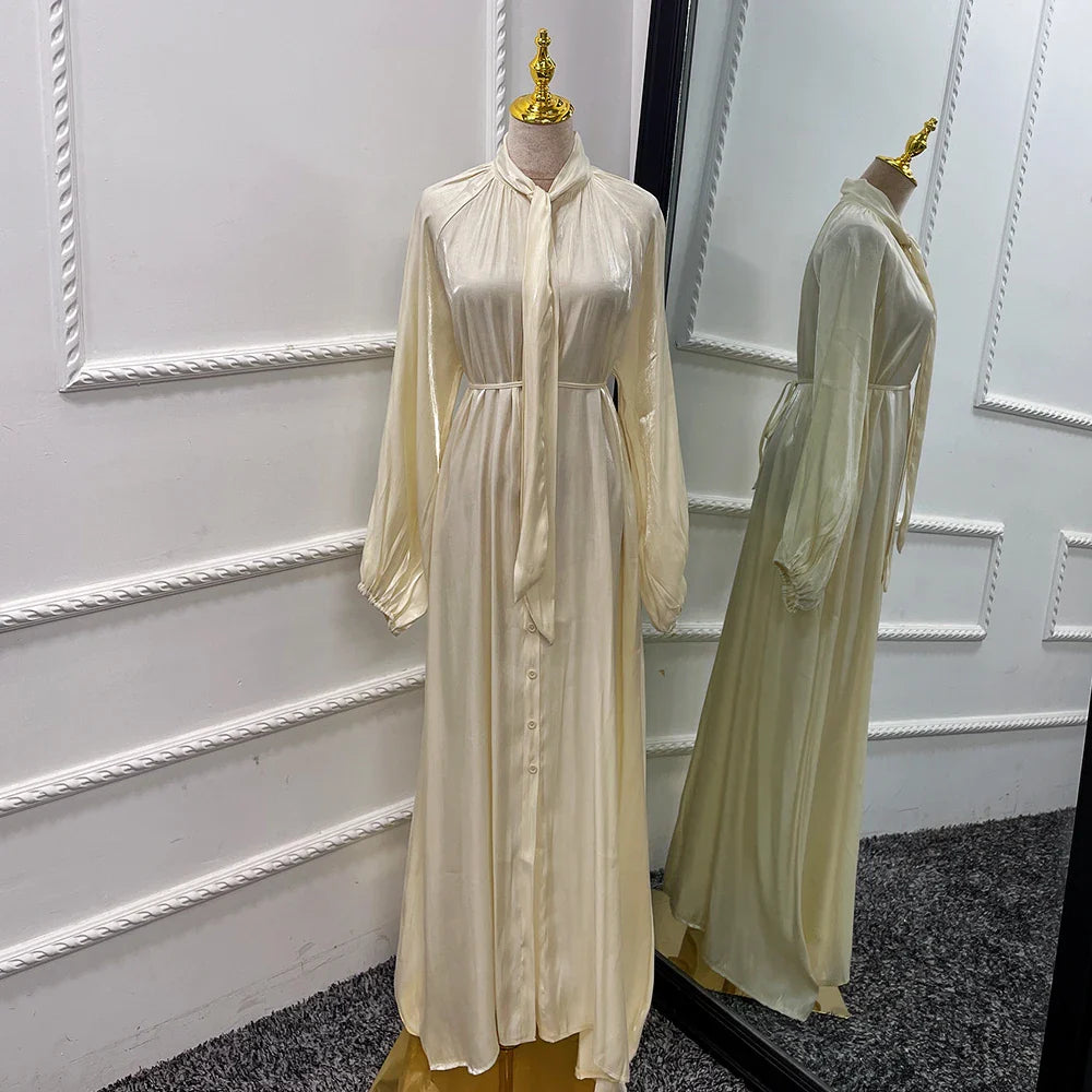 Robe Abaya élégante et brillante pour femmes musulmanes avec boutons sur le devant Robe cardigan Abaya 