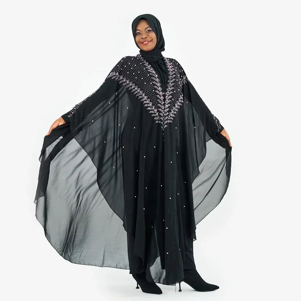 2021 Muslim women Dubai open Abayas dress kimono African plus size chiffon hooded dress