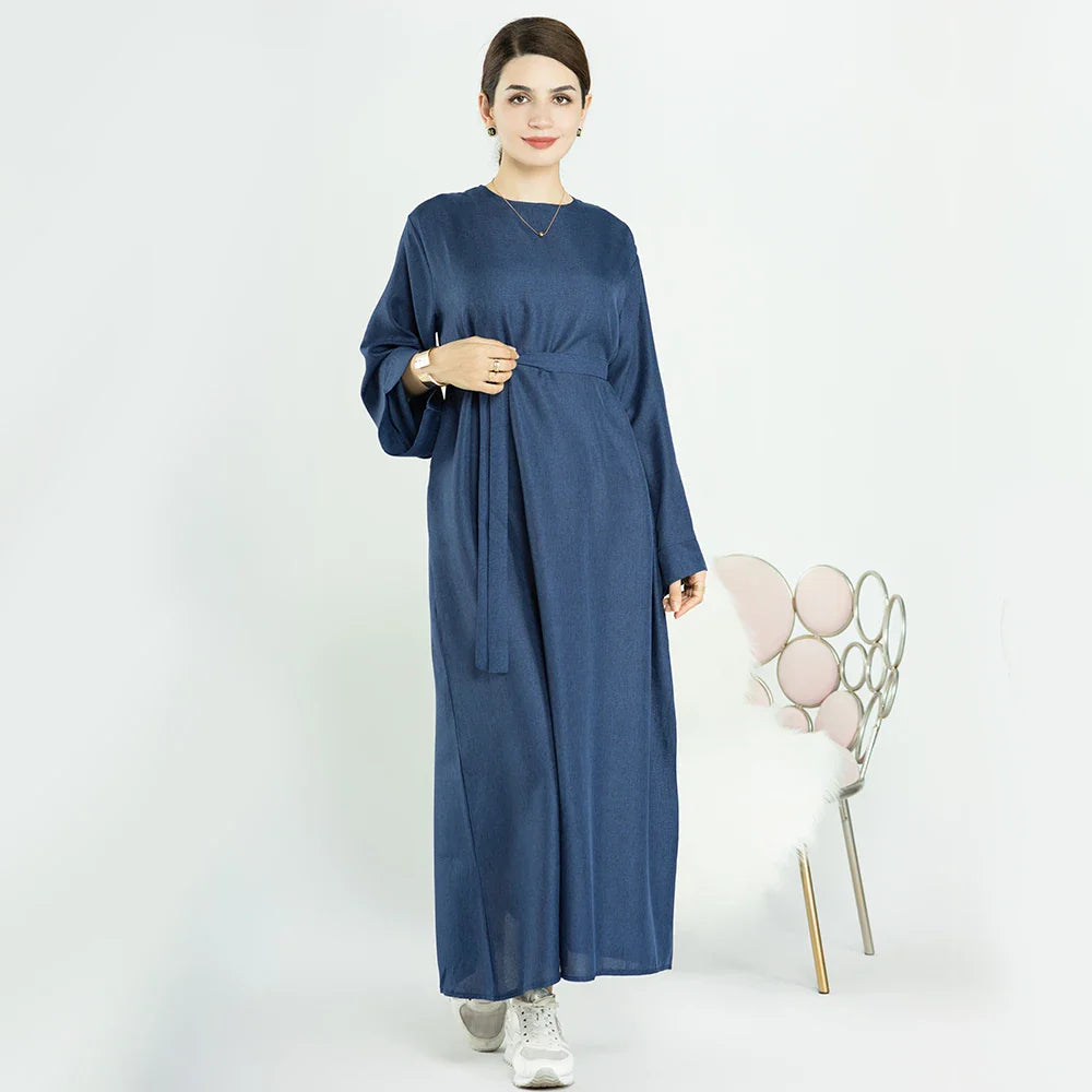 Loriya Ramadan Latest Linen Maxi Modest Dress Muslim Moroccan Open Abaya for Eid Mubarak