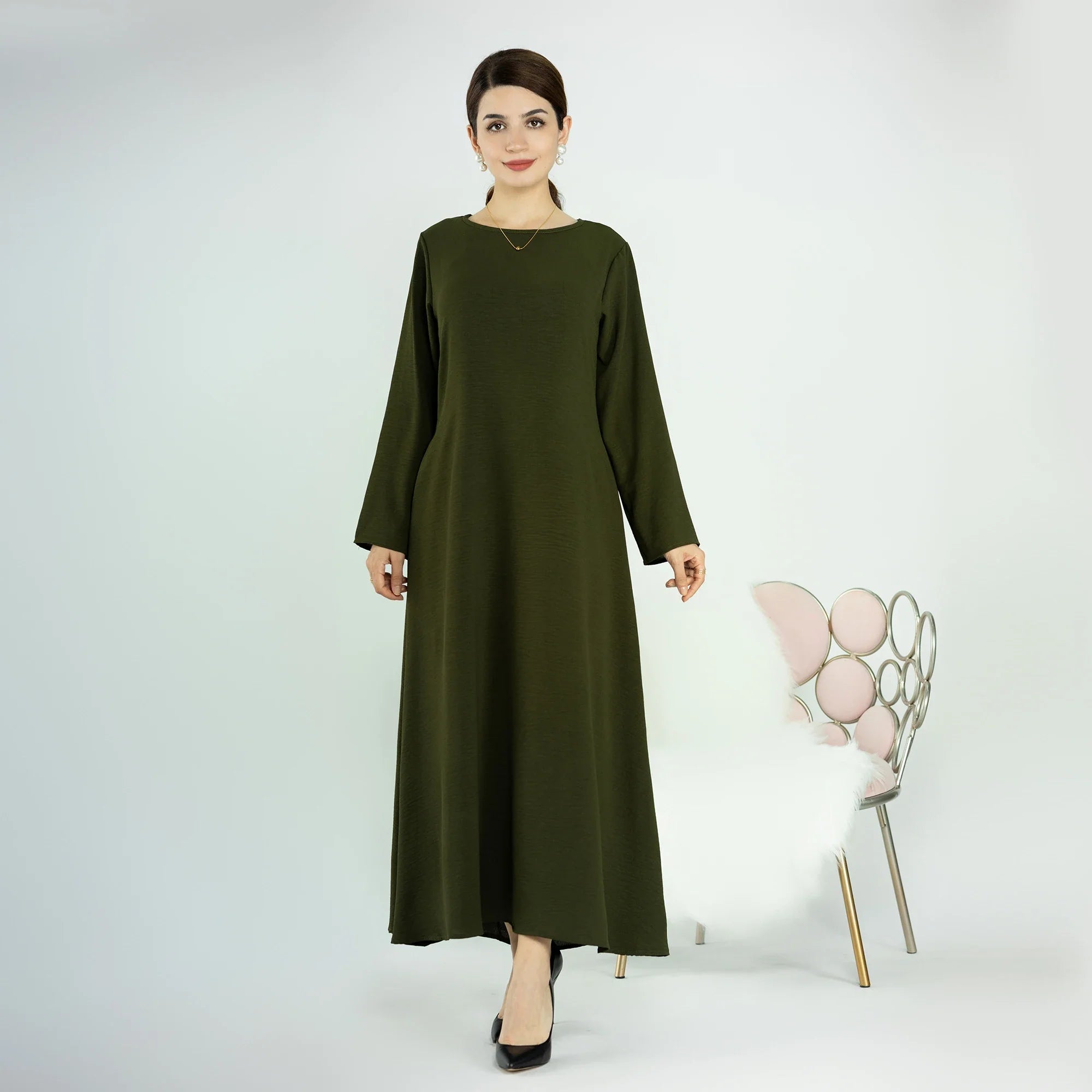 2023 Ramadan New Designs Simple Plain Modest Abaya Wrinkle Polyester Abaya Muslim Women Inner Dress