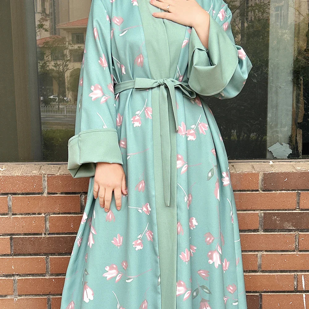 Loriya Dernières Femmes de Dubaï Abaya Cardigan Ouvert Robe Florale pour femmes Turquie Kaftan Vêtements Islamiques 