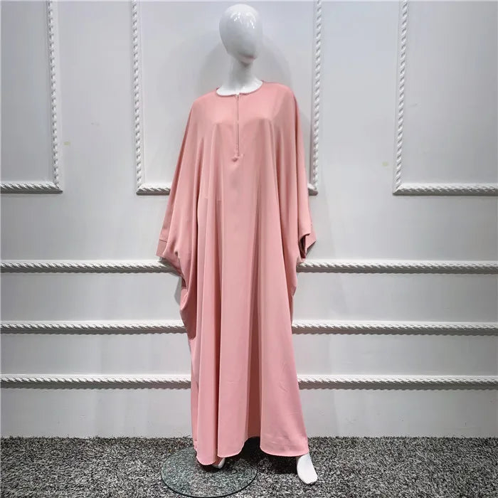 Loriya Wholesale Eid Plus Size Islamic Clothing Muslim Women Jilbab Prayer Butterfly Sleeve Abaya Dress and 3 Layers Khimar