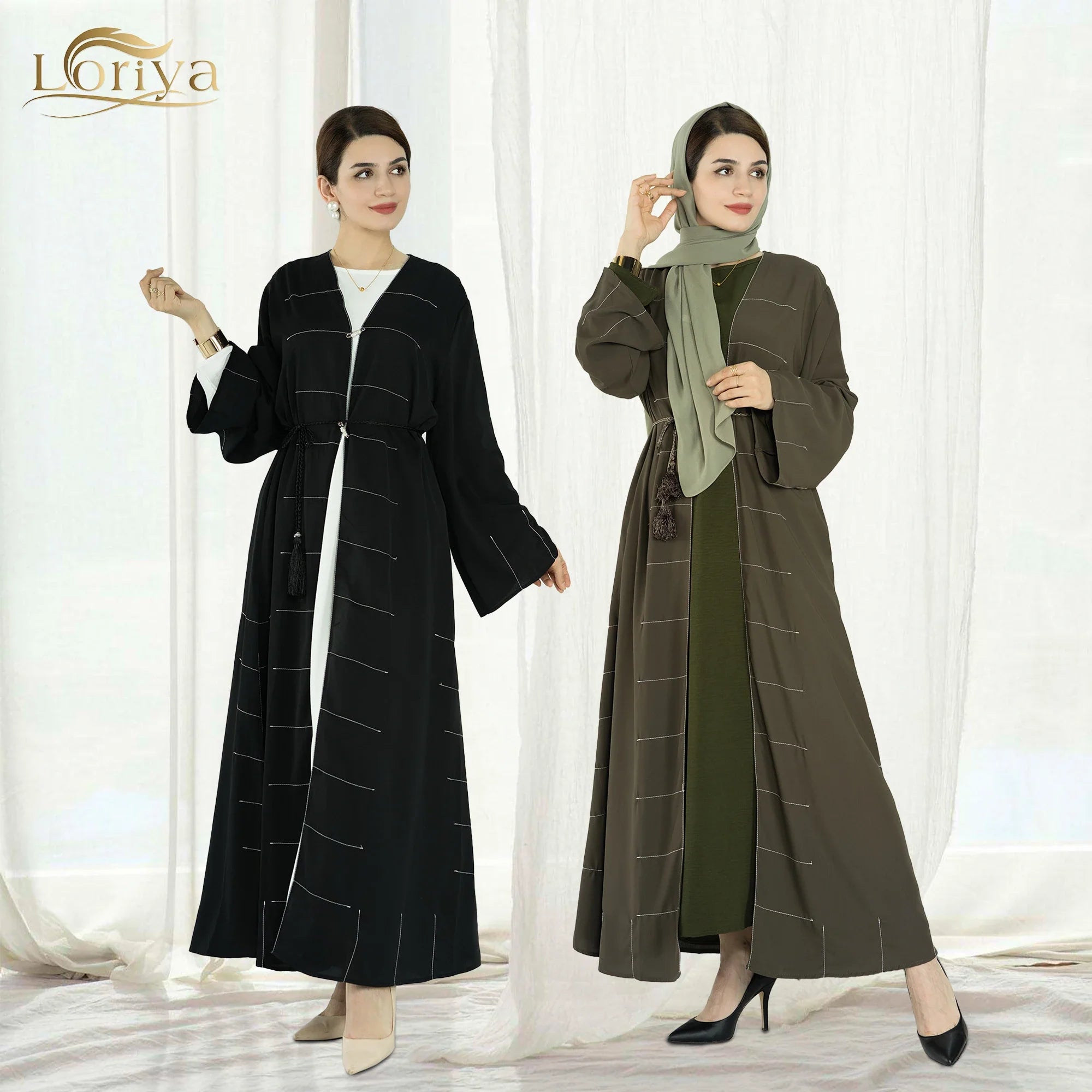 2023 Loriya Ladies black abaya Dubai modest soft abaya for girls islamic clothing wholesale pearl pine attachement abaya design