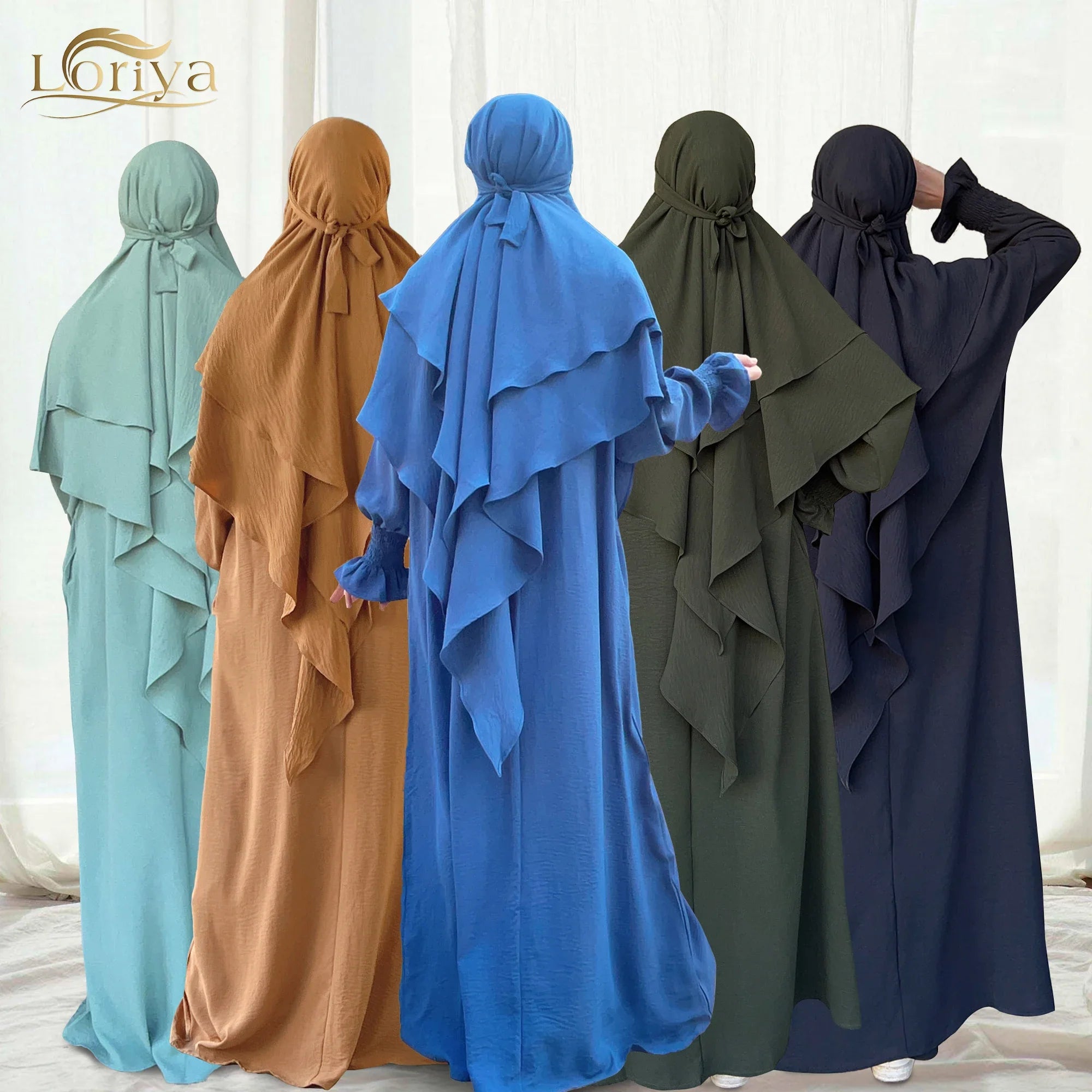 Loriya Fashion Vêtements islamiques 2023 EID Prayer Abaya Set Robes modestes et deux couches Khimar Turquie Dubaï Abaya Robe musulmane 