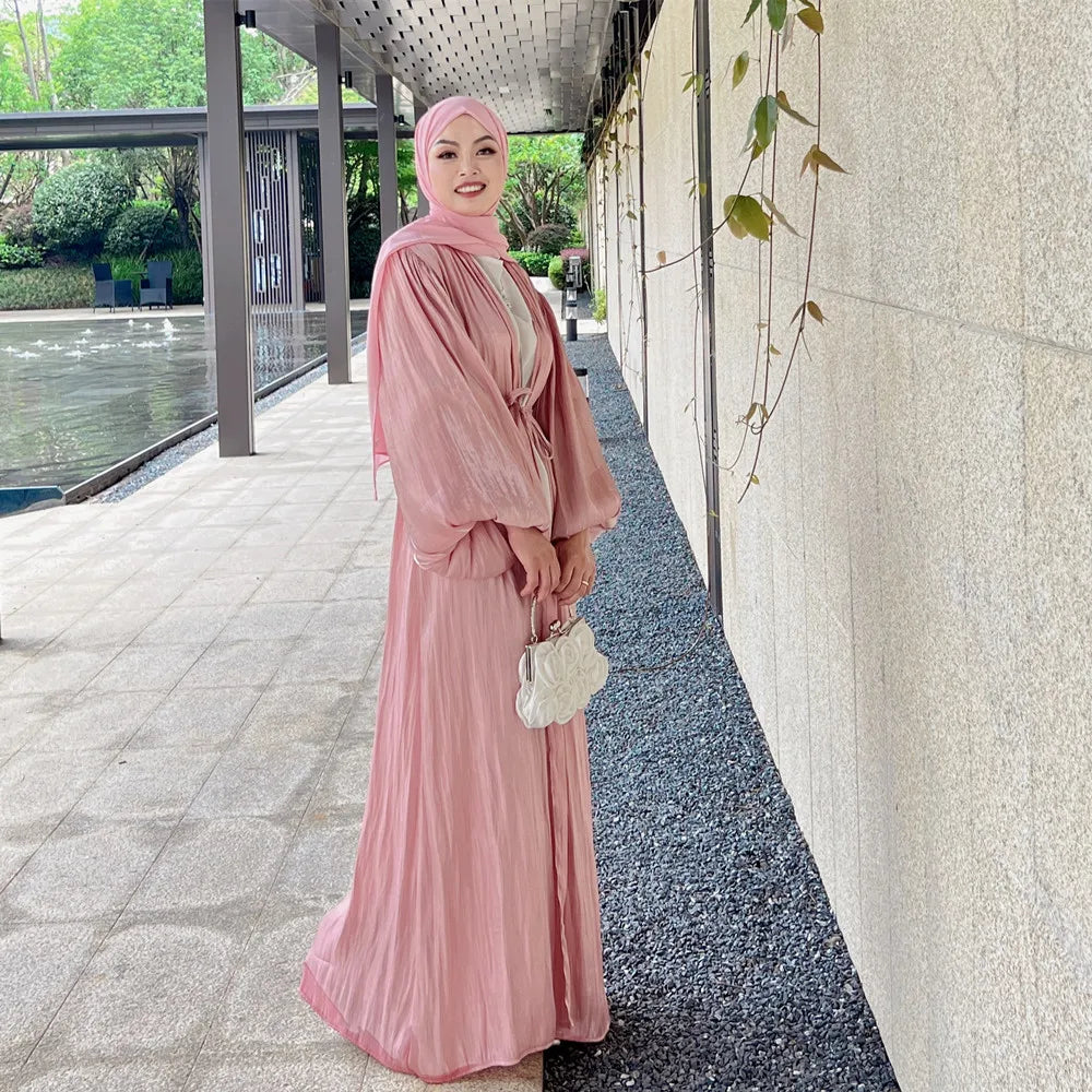 Loriya Gros Modeste Femmes Ouvert Abaya Robe Islamique Moderne Moyen-Orient Arabie Dubaï Vêtements Islamiques 